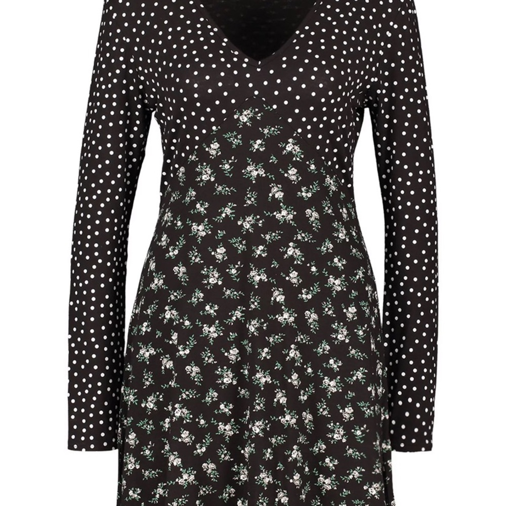 Boohoo Mix Print Ditsy Spot Floral Dress Sz 14